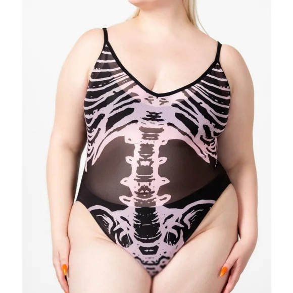 Killstar Gothic Skeleton Chemise - Black and Pink - Picture 2 of 2